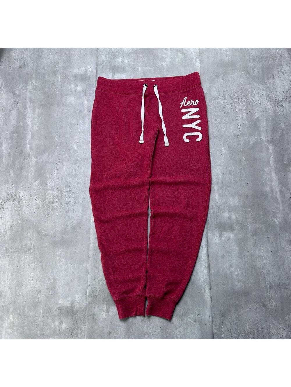Y2K Burgundy Aeropostake NYC Grunge Cuffed Sweatpants